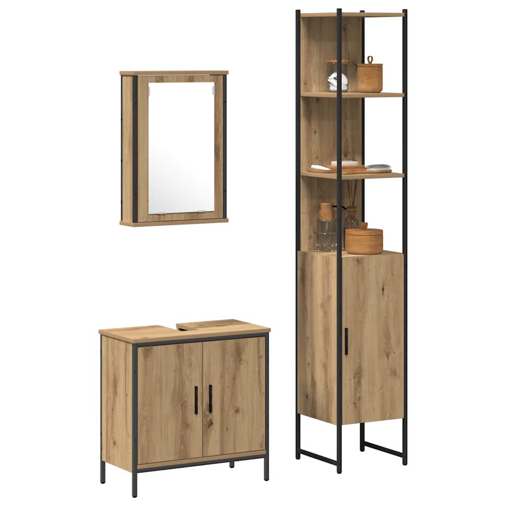 3-tlg. Badmöbel-Set Räuchereiche Holzwerkstoff