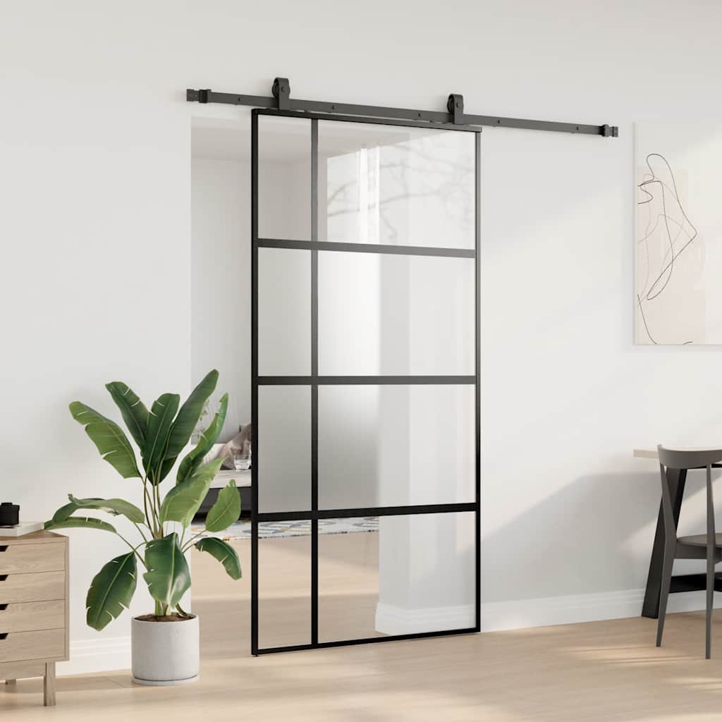 Schiebetür mit Beschlag Schwarz 76x205 cm Hartglas