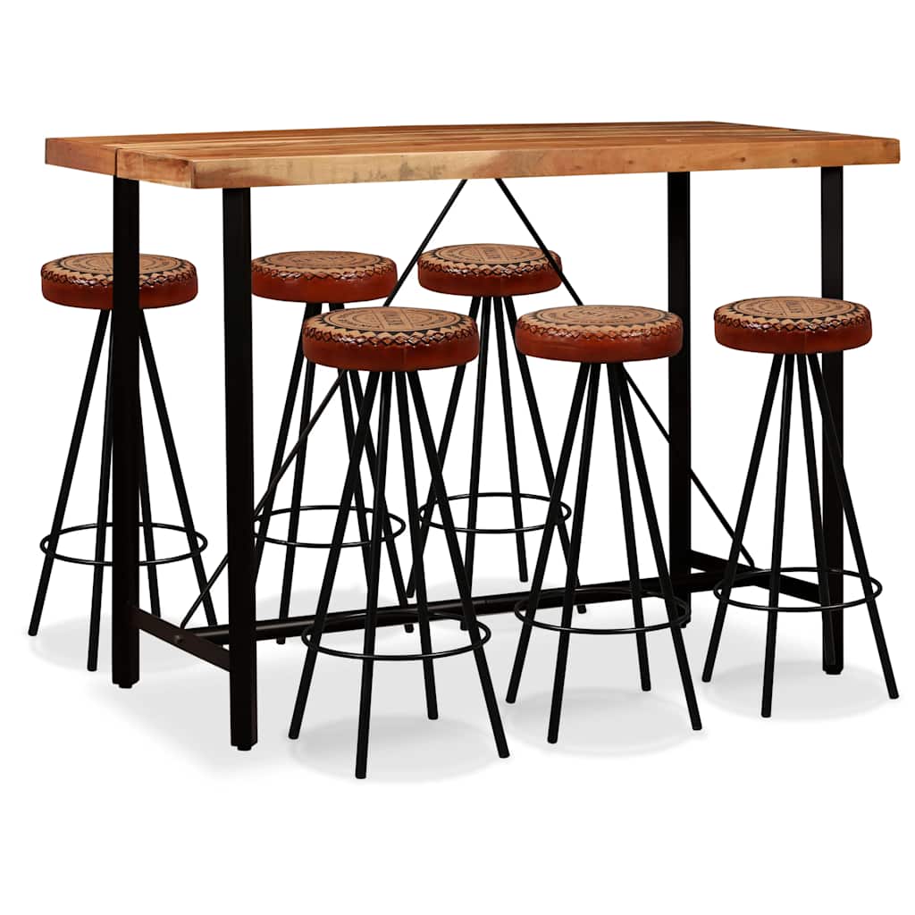 Bar-Set 3-tlg. Akazie Massivholz, Echtleder und Canvas