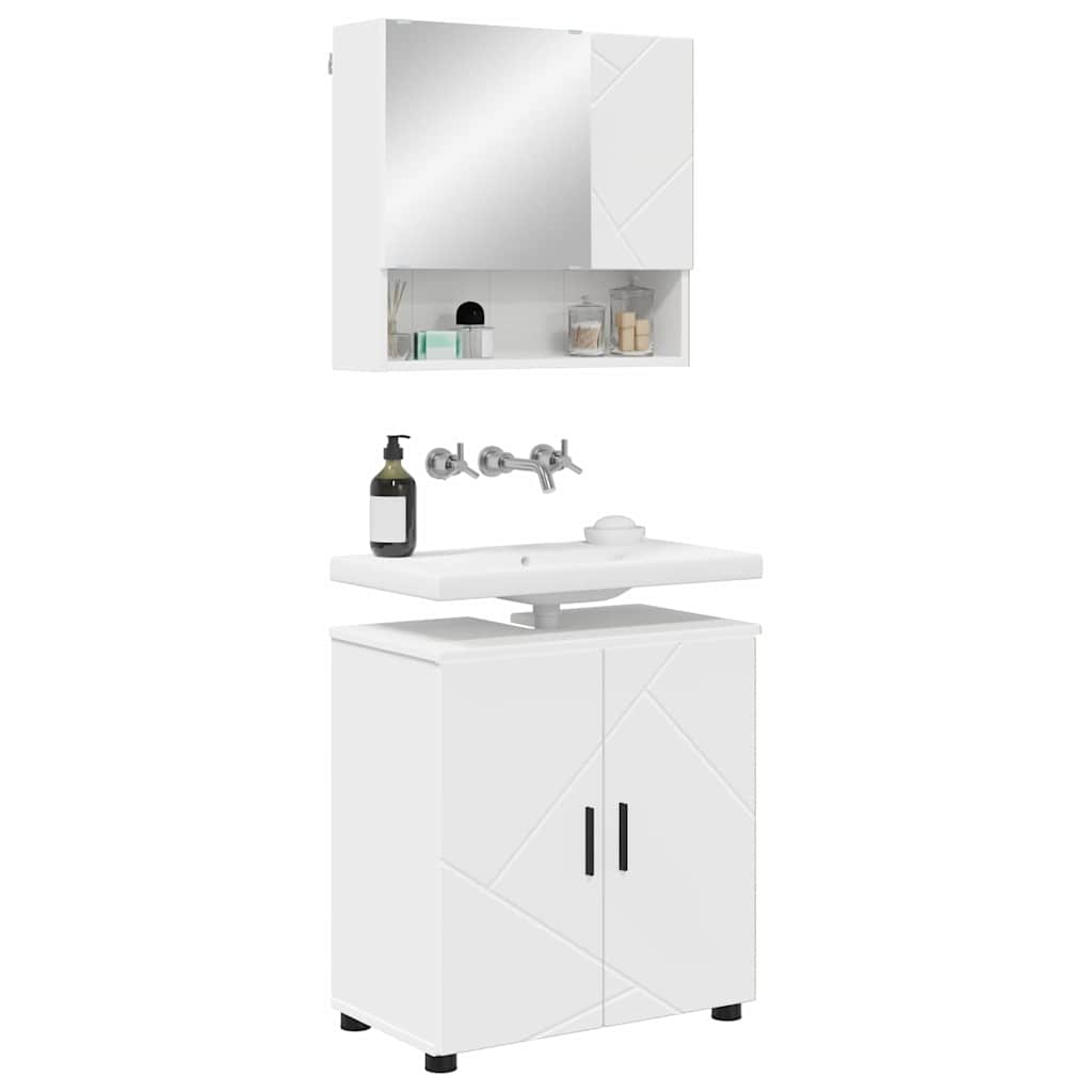 Badezimmermöbel-Set mit Tür 2 pcs Weiß Holzwerkstoff & Metall