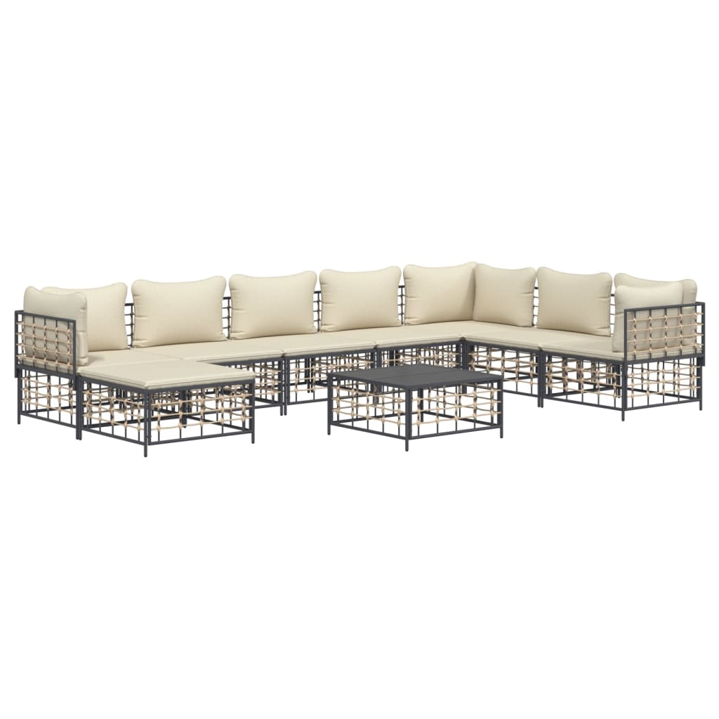7-tlg. Garten-Lounge-Set mit Kissen Anthrazit Poly Rattan