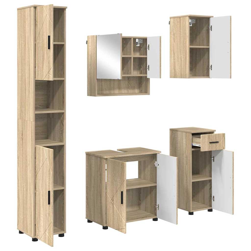 Badezimmermöbel-Set mit Tür 5 pcs Weiß Holzwerkstoff & Metall