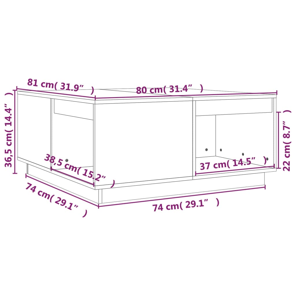 Couchtisch 100x101x40,5 cm Massivholz Kiefer