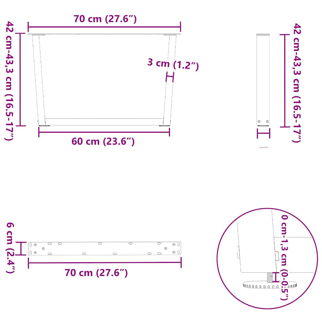 Couchtischbeine V-Form 2 Stück Schwarz 30x(30-31,3) cm Stahl