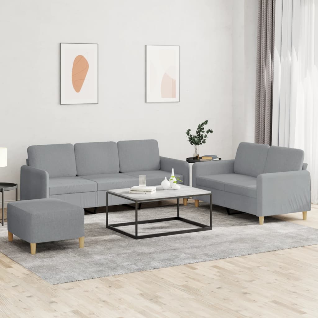 3-tlg. Sofagarnitur mit Kissen Braun Stoff