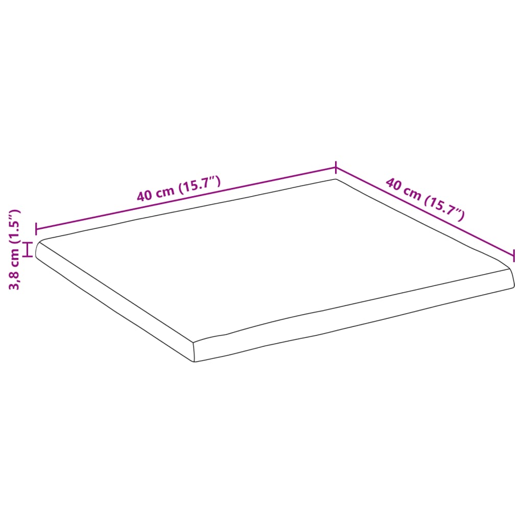 Tischplatte 40x40x2,5 cm Rechteckig Massivholz Akazie Baumkante