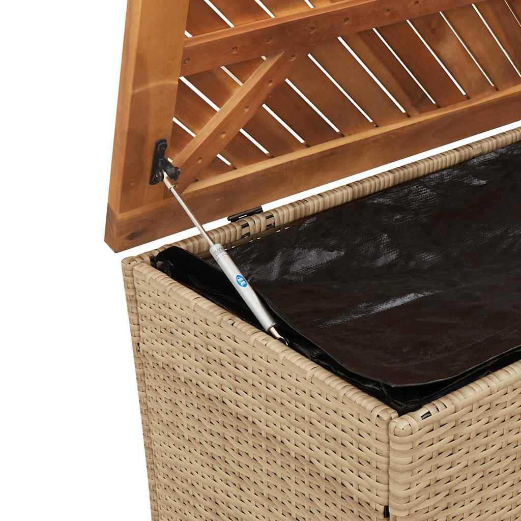 Gartentruhe Schwarz 110x50x54 cm Poly Rattan Akazienholz
