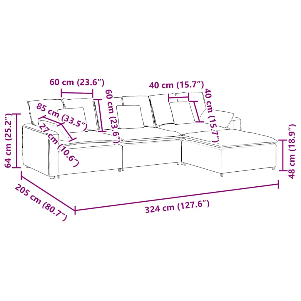 Modulares Sofa mit Fußhocker und Kissen Blau