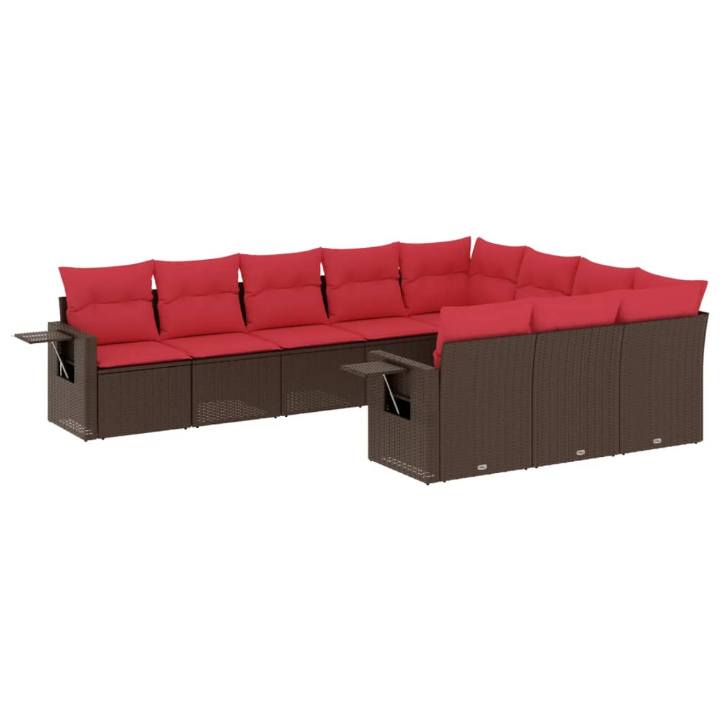 10-teiliges Gartensofa-Set mit Kissen, schwarzes Polyrattan