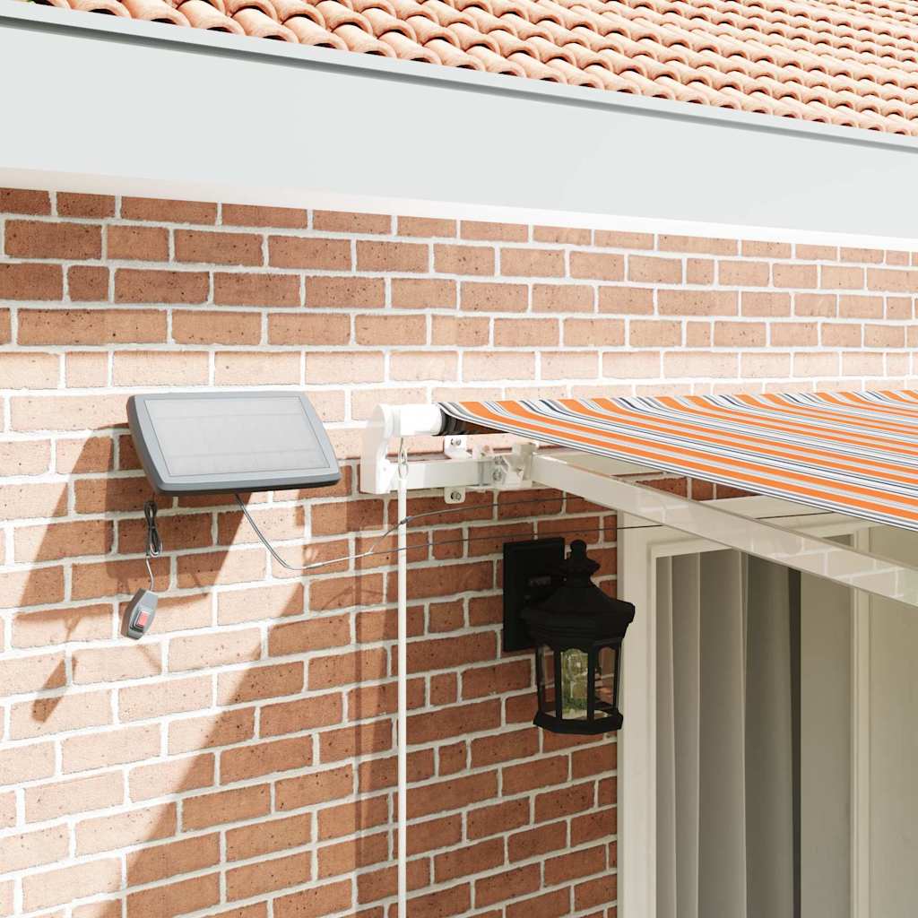 Markise Manuell Einziehbar mit LED 300x250 cm Blau und Weiß
