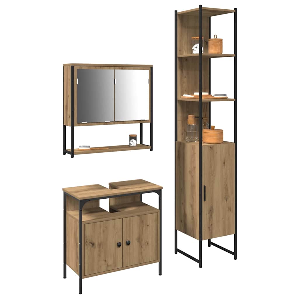 3-tlg. Badmöbel-Set Schwarz Holzwerkstoff