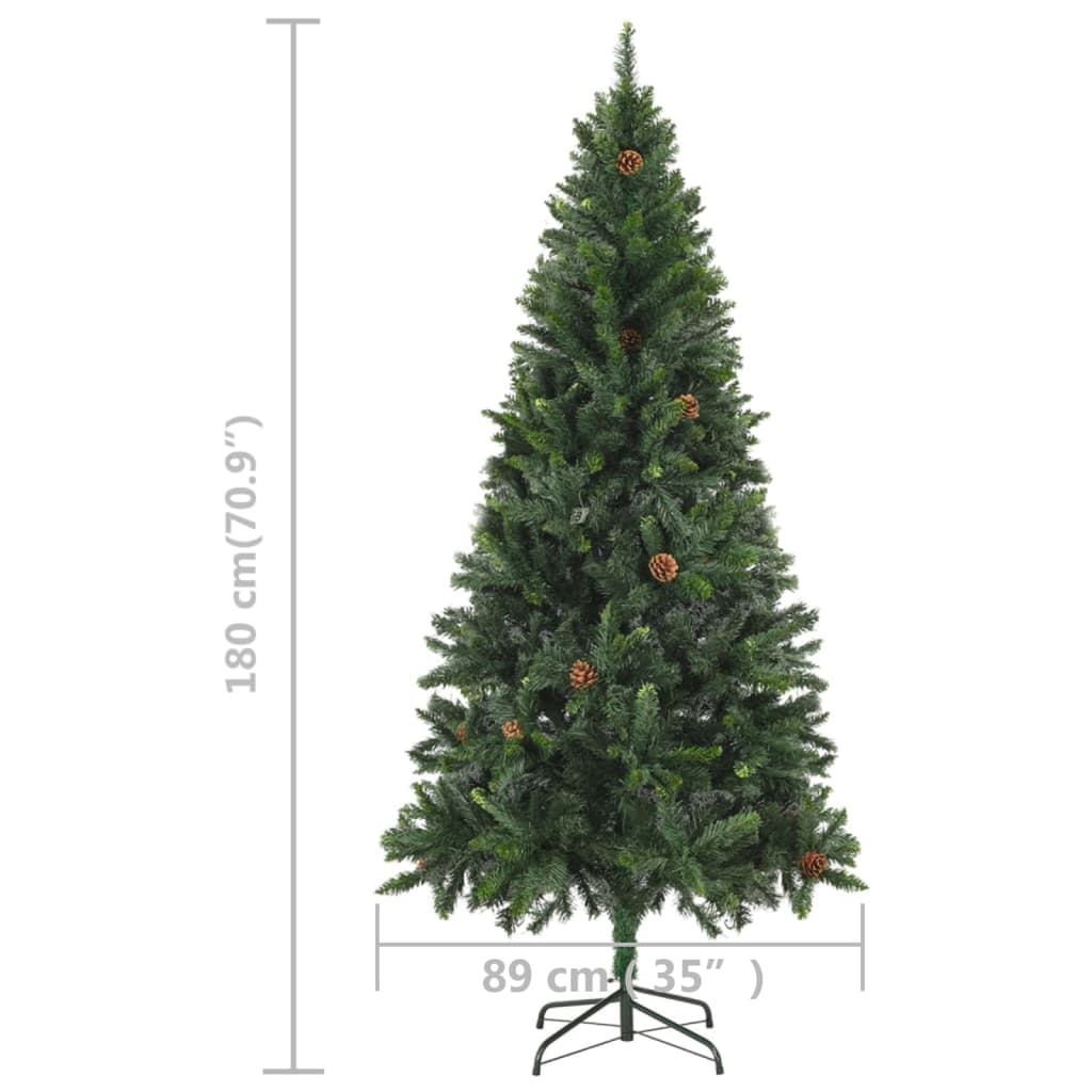 Künstlicher Weihnachtsbaum mit Beleuchtung & Zapfen Grün 210 cm