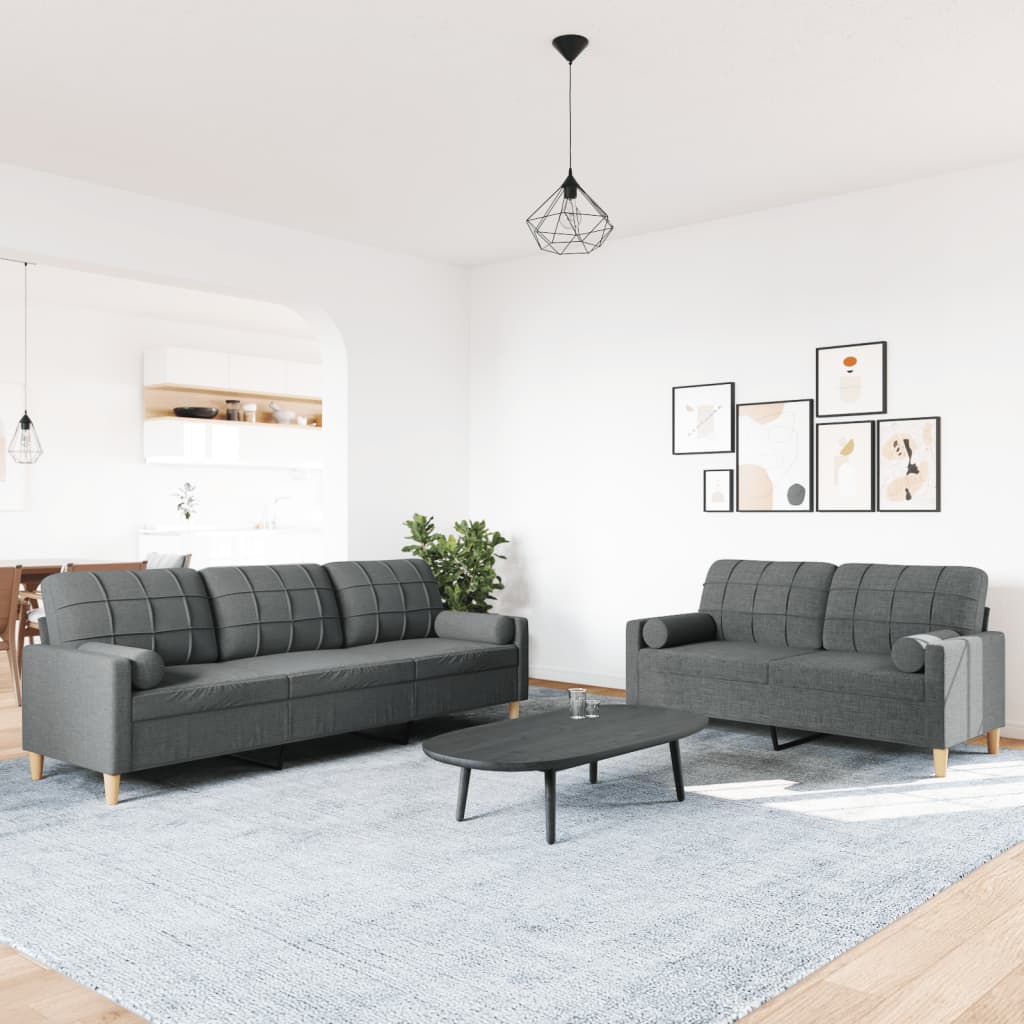 2-tlg. Sofagarnitur Hellgrau Stoff