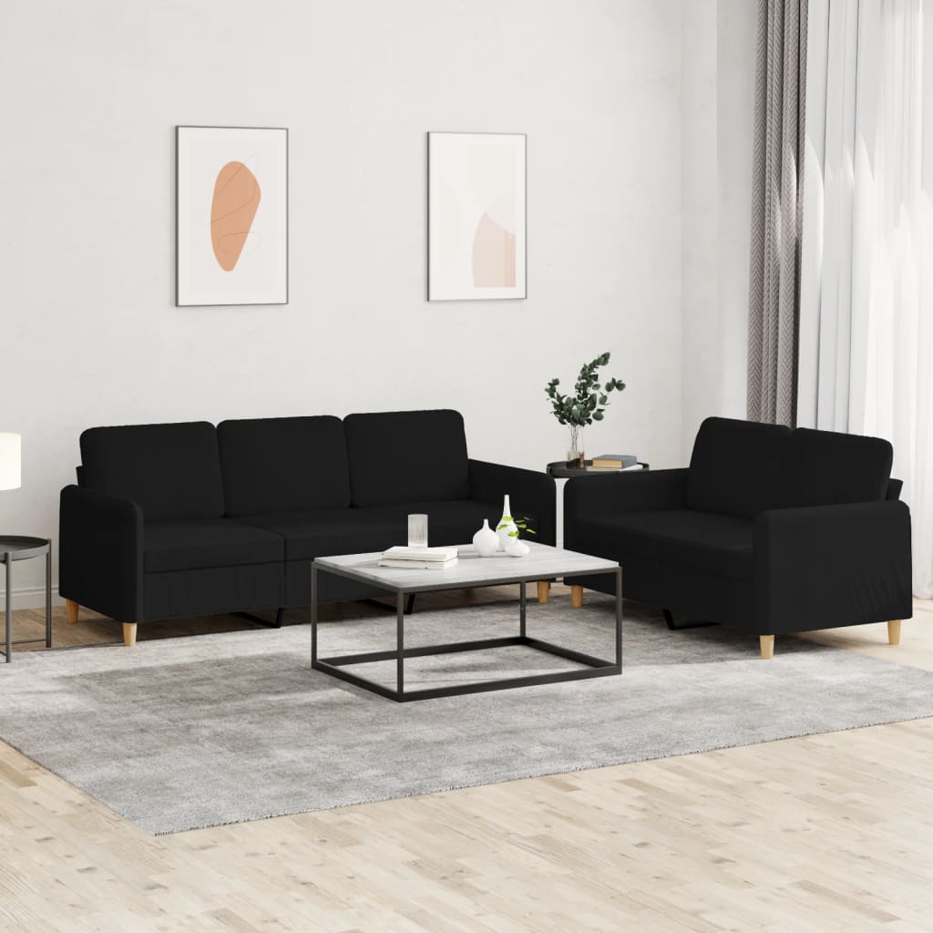 3-tlg. Sofagarnitur mit Kissen Braun Stoff