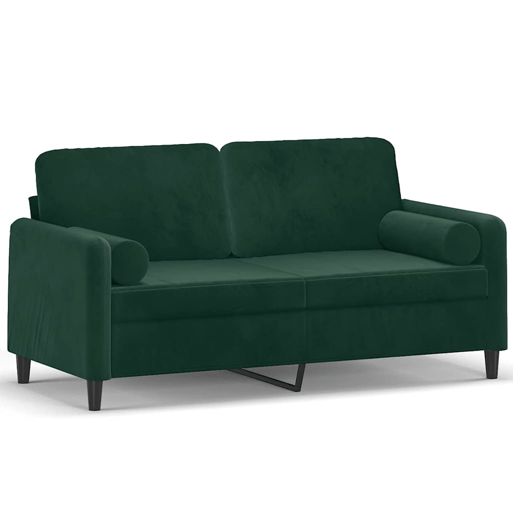 2-Sitzer-Sofa mit Zierkissen Dunkelgrün 120 cm Samt