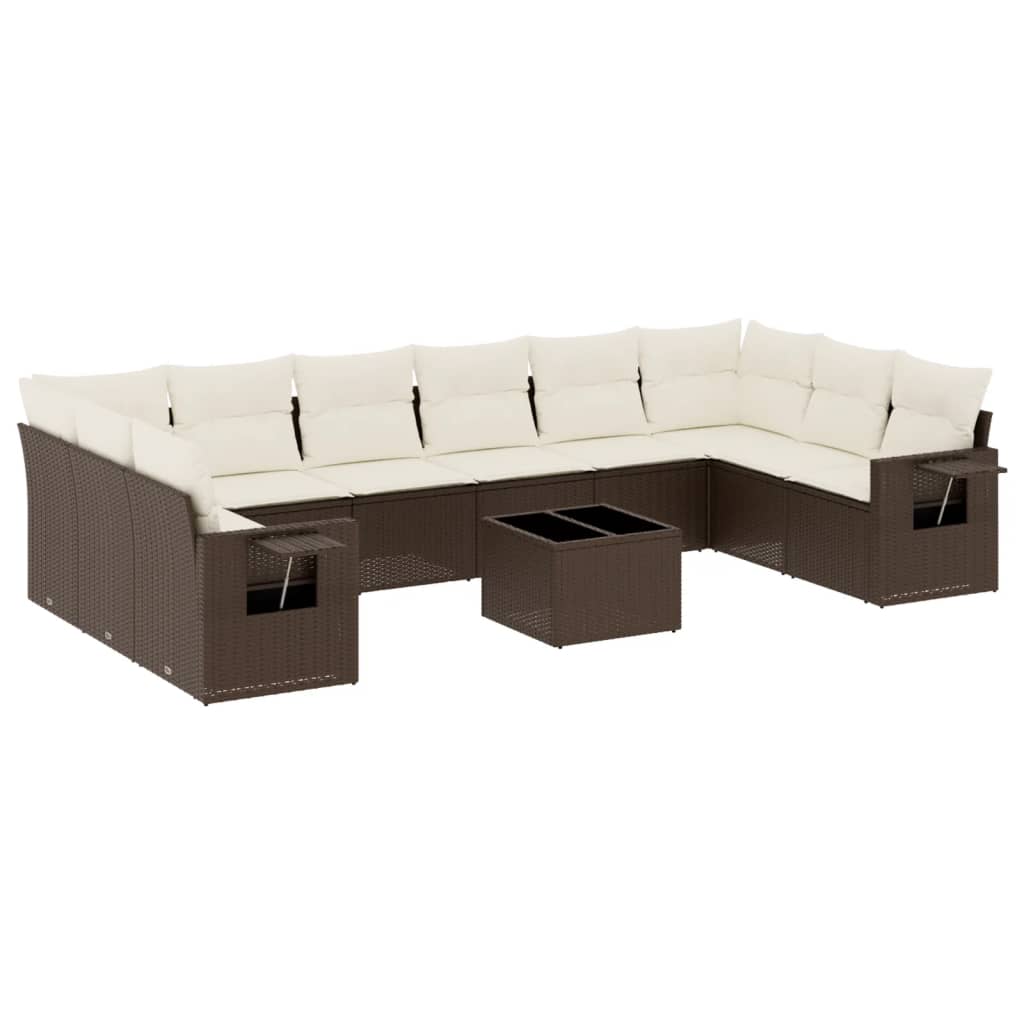 10-tlg. Garten-Sofagarnitur mit Kissen Schwarz Poly Rattan