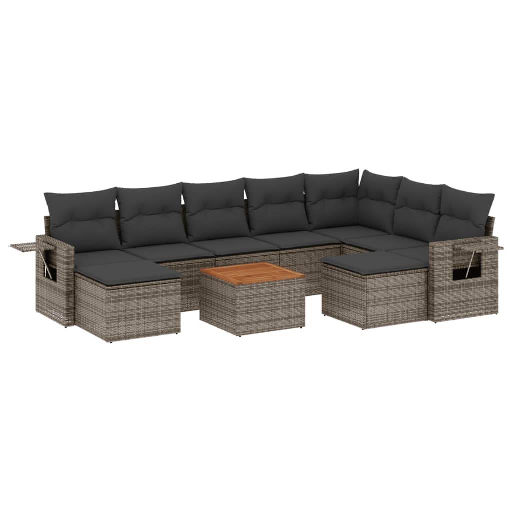 10-tlg. Garten-Sofagarnitur mit Kissen Schwarz Poly Rattan