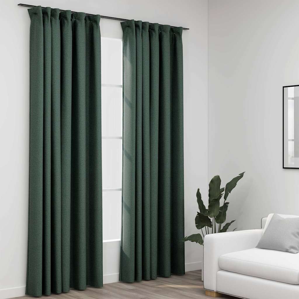 Verdunkelungsvorhänge Haken Leinenoptik 2Stk. Schwarz 140x175cm