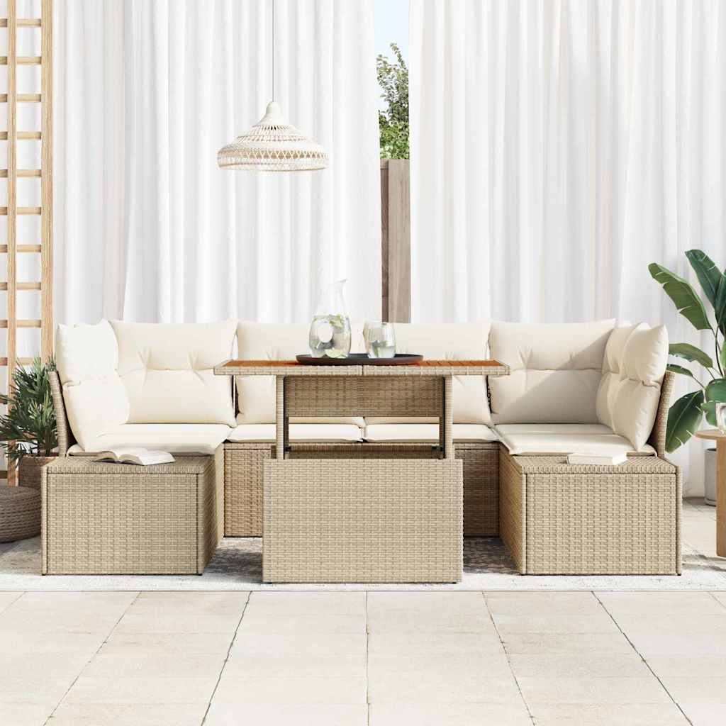 Garten Essgruppe mit Kissen 7 pcs Schwarz und Creme