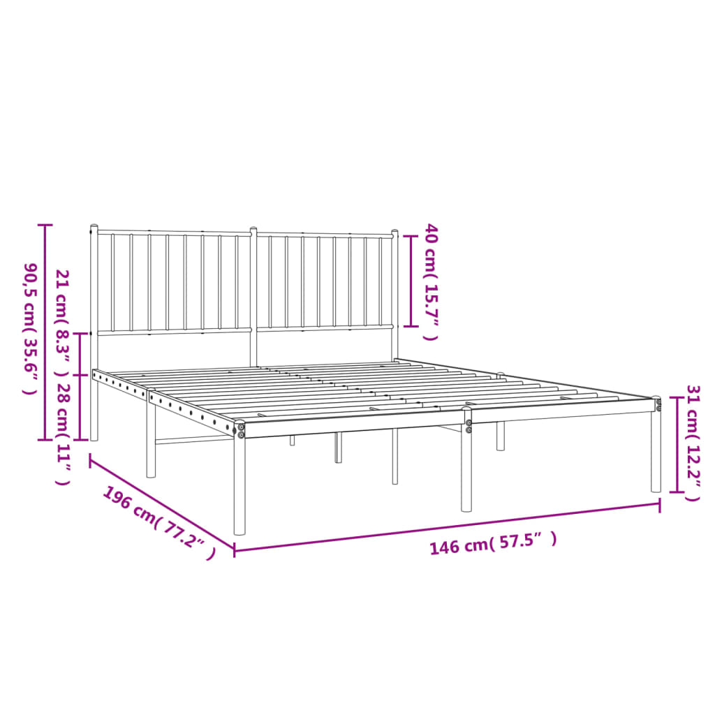 Bettgestell Metall Schwarz 75x190 cm