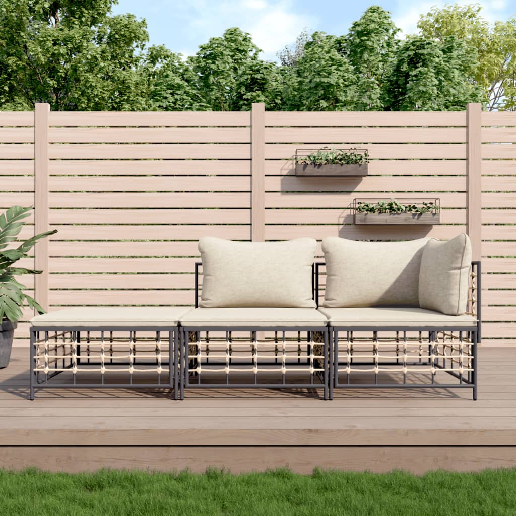5-tlg. Garten-Lounge-Set mit Kissen Anthrazit Poly Rattan