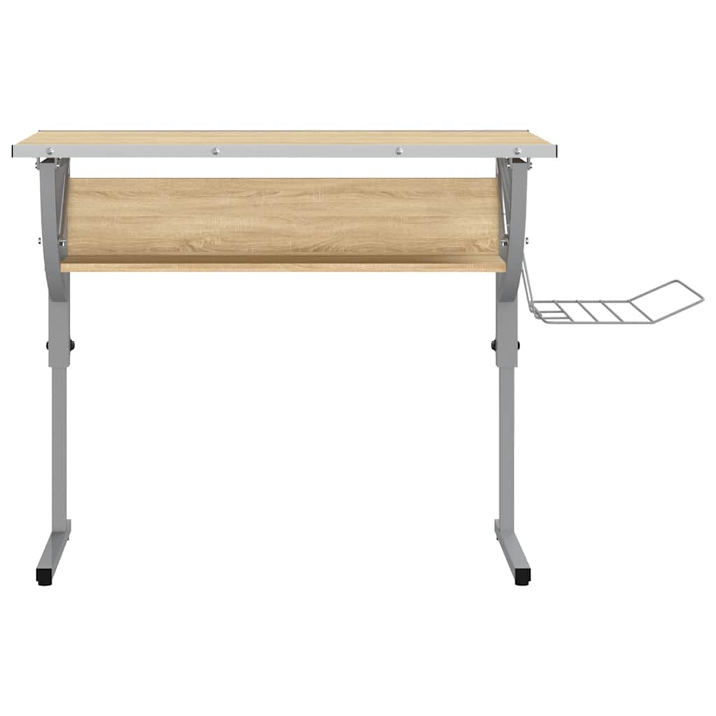 Basteltisch Weiß & Grau 110x53x(58-87) cm Holzwerkstoff & Stahl