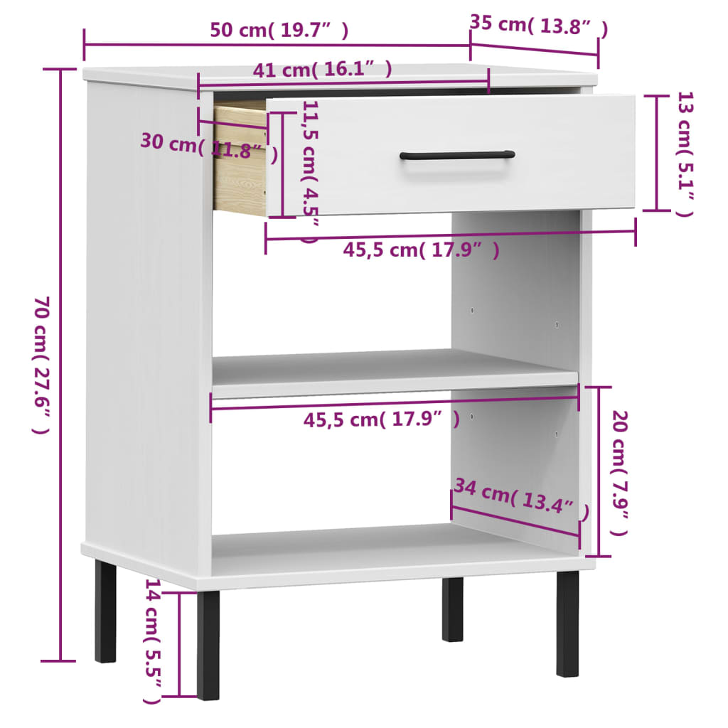 Konsolenschrank OSLO mit Metallbeinen Braun Massivholz Kiefer