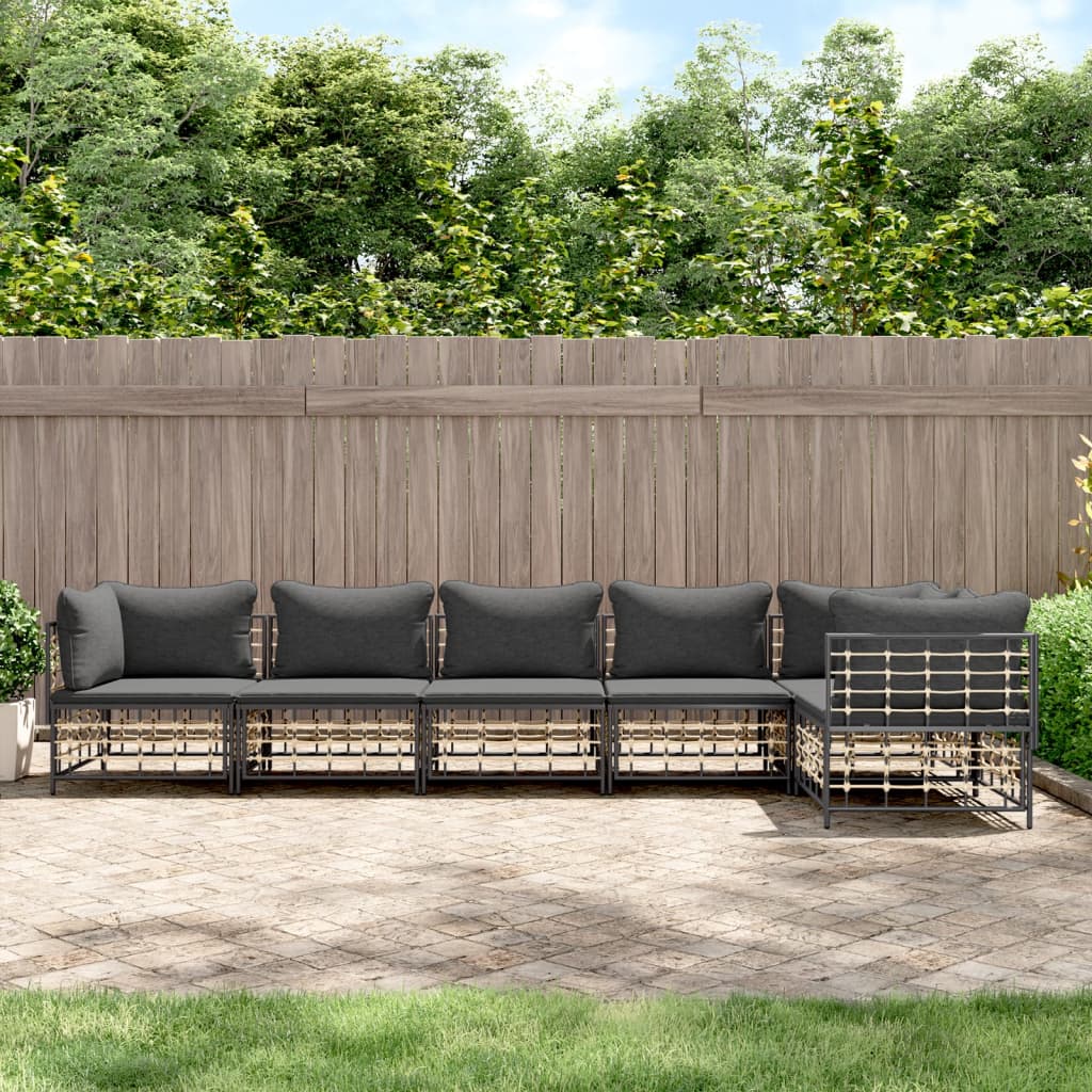 5-tlg. Garten-Lounge-Set mit Kissen Anthrazit Poly Rattan