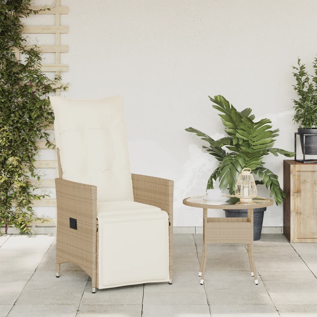 Gartensessel Verstellbar mit Kissen Schwarz Poly Rattan