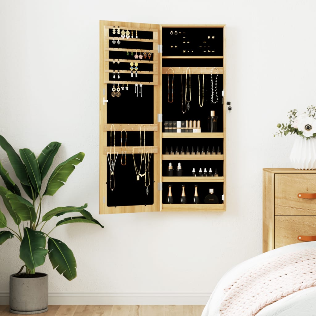Schmuckschrank mit Spiegel Wandmontage Weiß 37,5x10x106 cm
