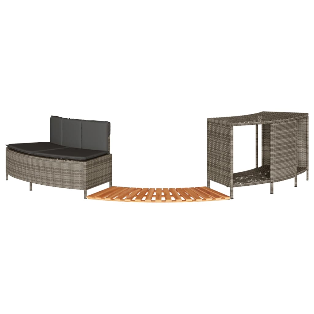 Whirlpool-Umrandung Schwarz Poly-Rattan und Massivholz Akazie