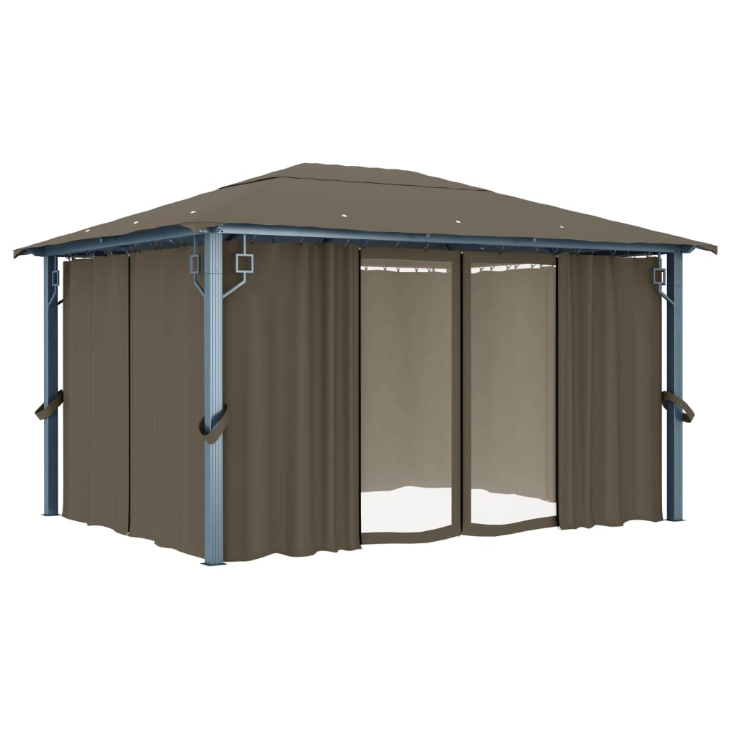 Pavillon mit Vorhängen & LED-Lichterkette 300x300 cm Creme Alu