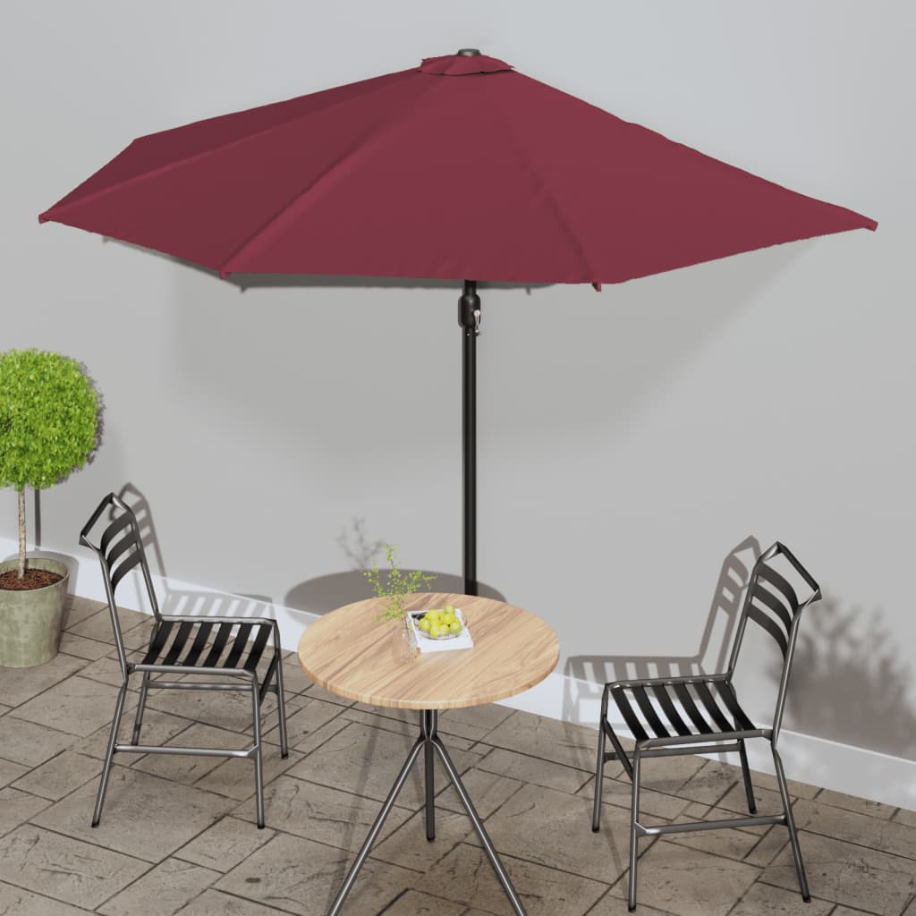 Balkon-Sonnenschirm Alu-Mast Bordeauxrot 270x144x222cm Halbrund