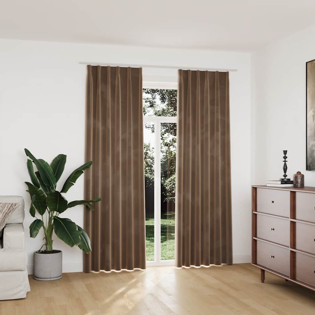 Verdunkelungsvorhänge mit Haken 2 Stk. Samt Schwarz 140x175 cm