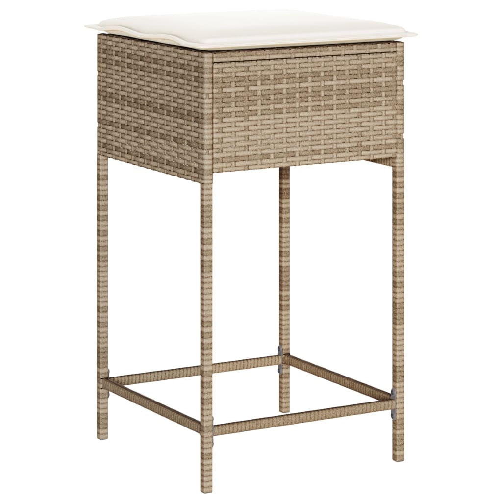 Garten-Barhocker mit Kissen 2 Stk. Schwarz Poly Rattan