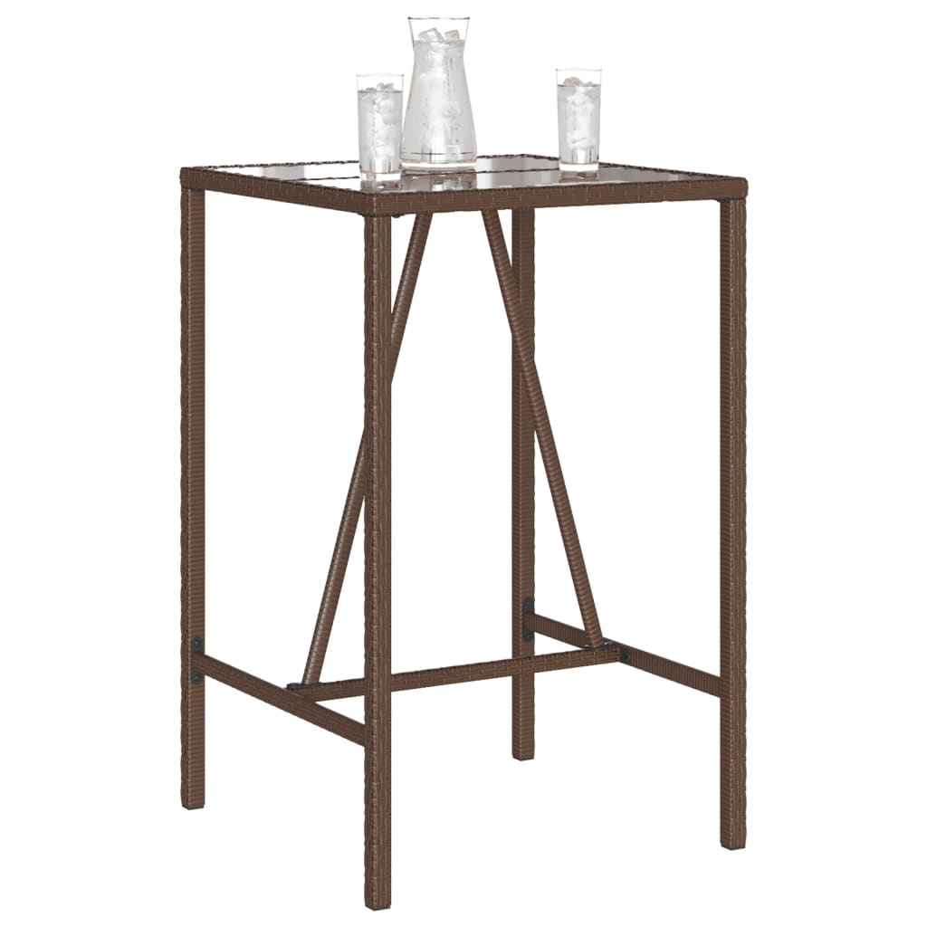 Bartisch mit Glasplatte Schwarz 110x70x110 cm Poly Rattan