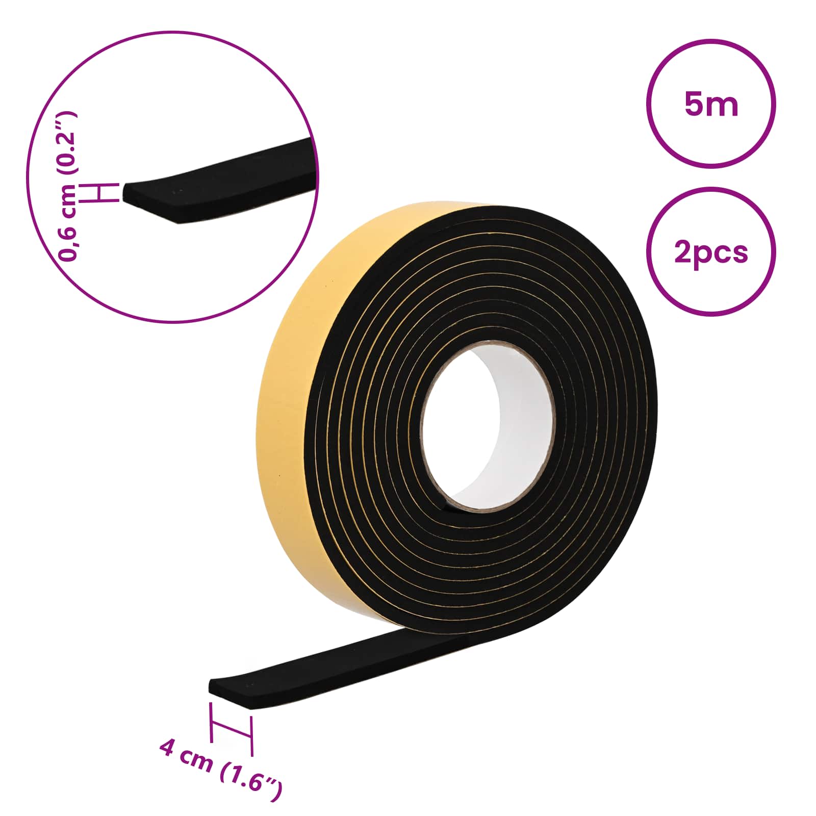 Selbstklebendes Schaumstoffband Schwarz 10mm x 10m CR-Schaum