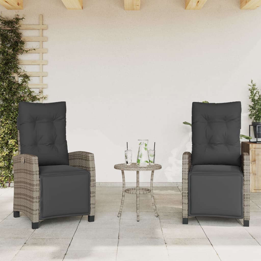 Gartensessel Verstellbar mit Kissen Schwarz Poly Rattan