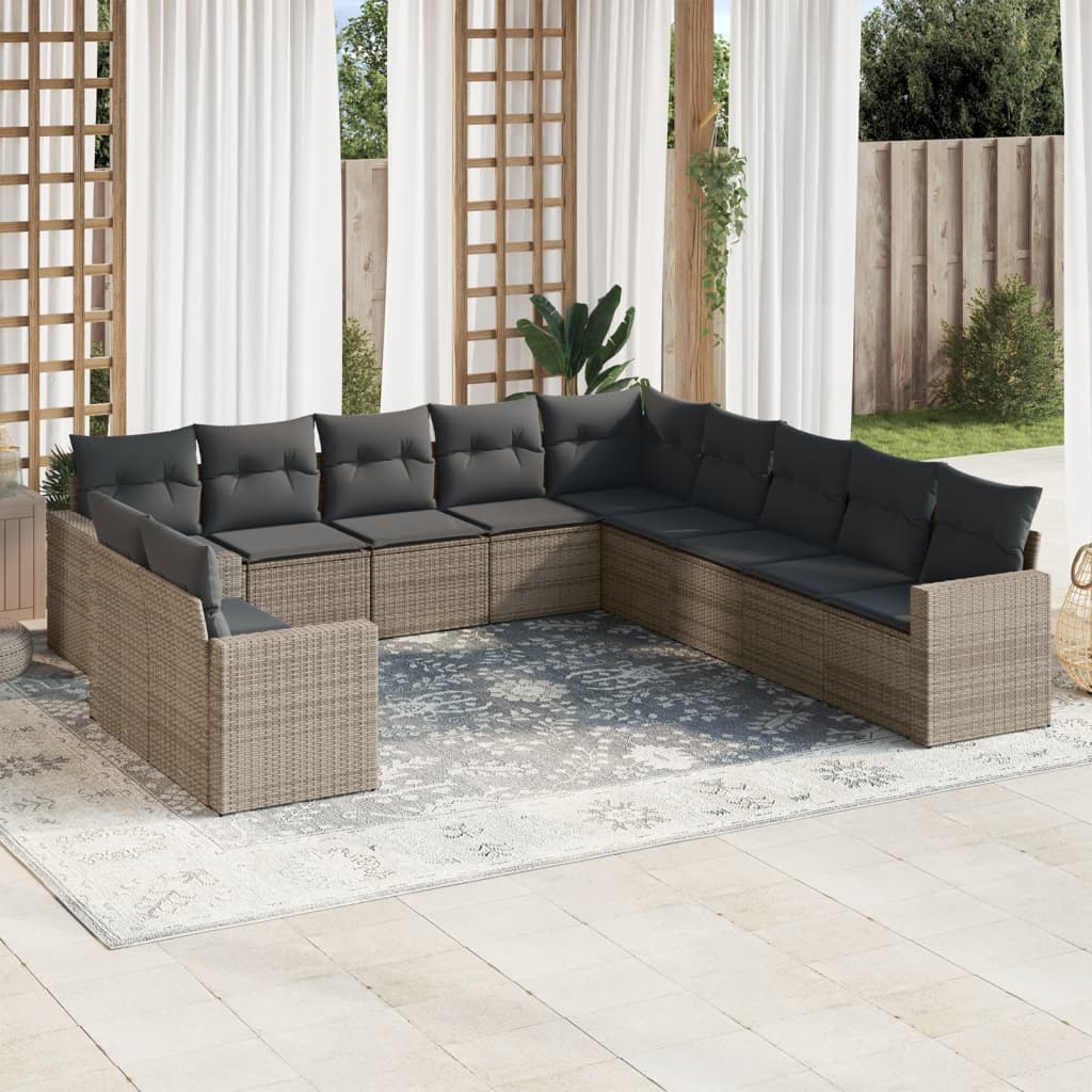11-tlg. Garten-Sofagarnitur mit Kissen Schwarz Poly Rattan