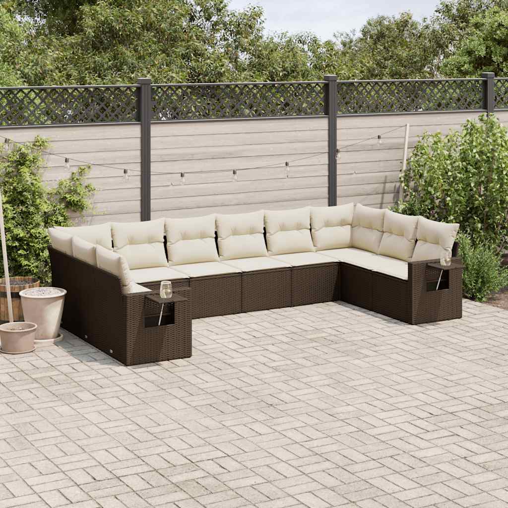 10-tlg. Garten-Sofagarnitur mit Kissen Schwarz Poly Rattan