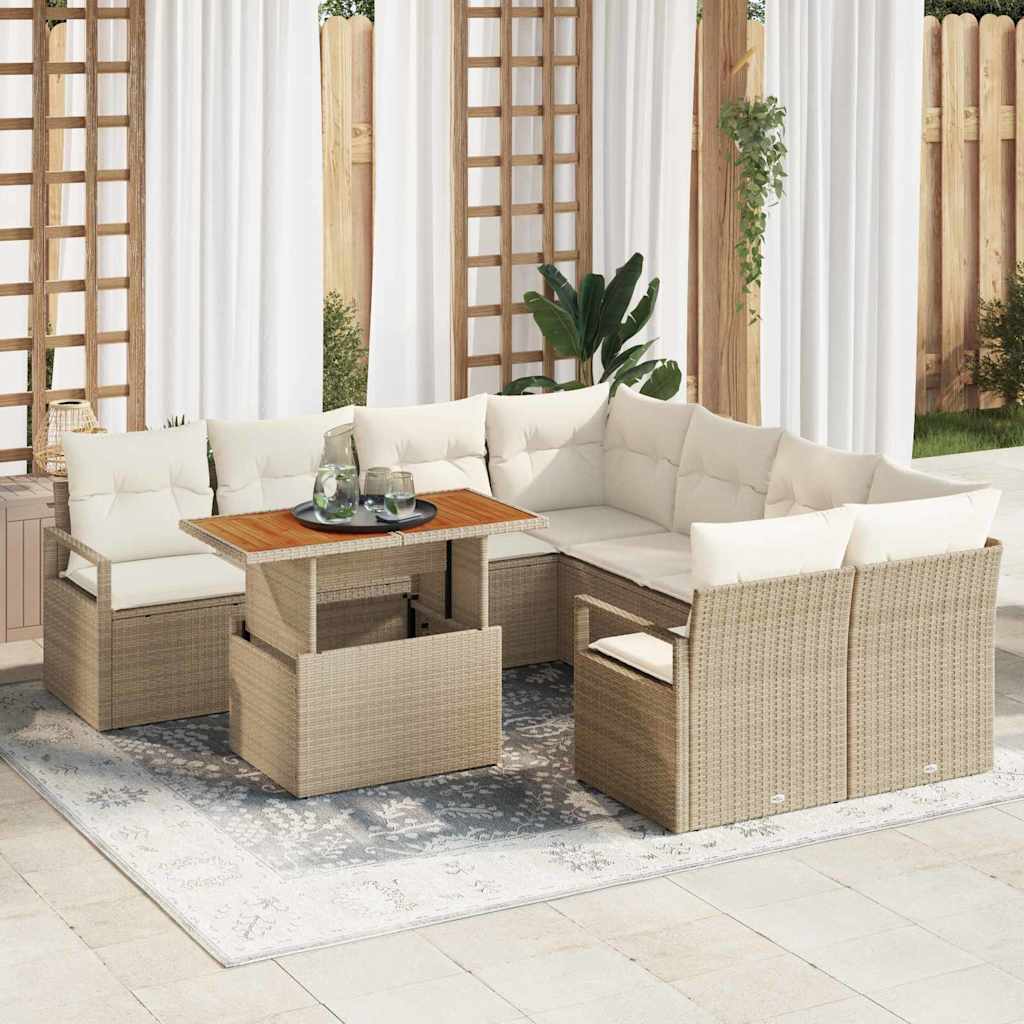 Garten Essgruppe mit Kissen 9 pcs Schwarz und Creme