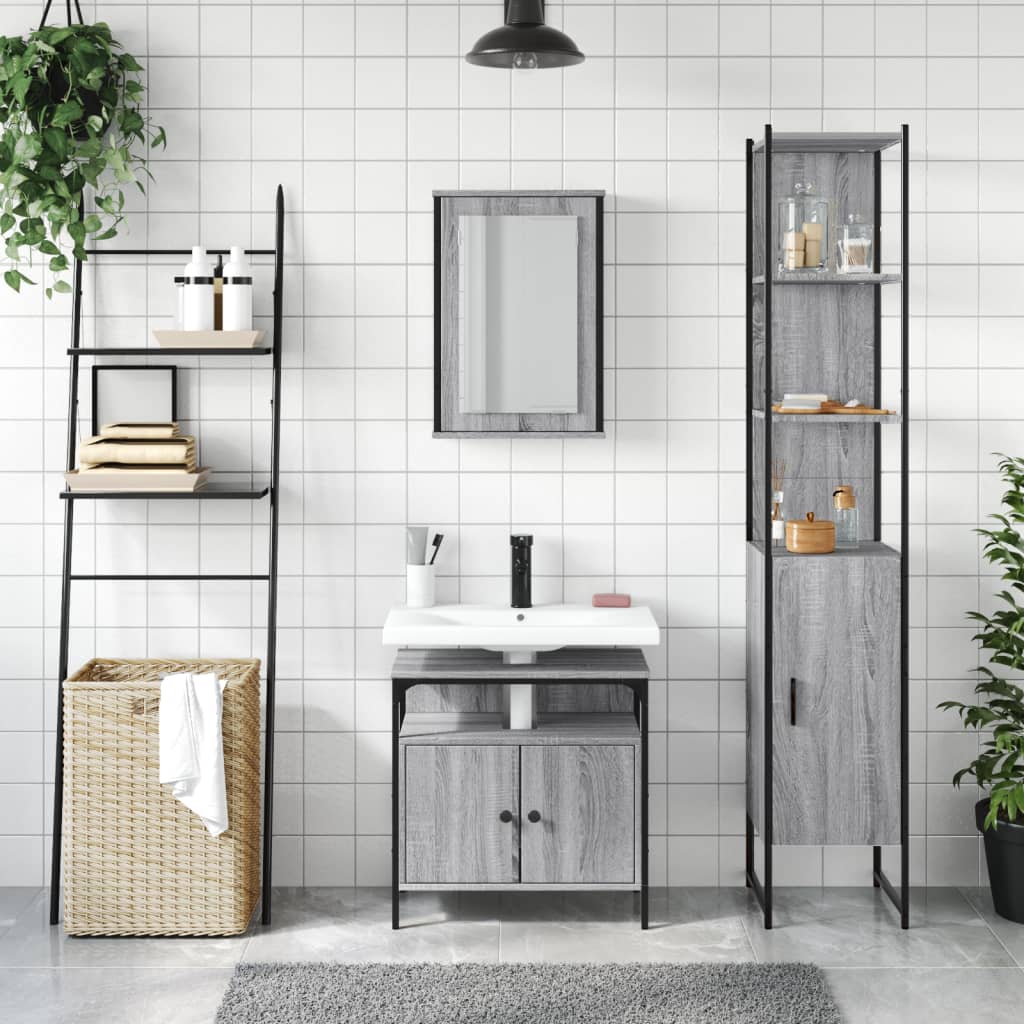 3-tlg. Badmöbel-Set Räuchereiche Holzwerkstoff