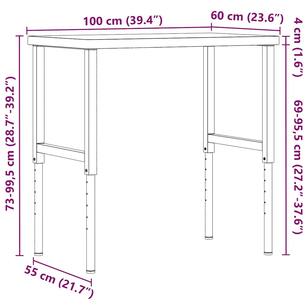 Werkbank 80x60x(73-99,5) cm Massivholz Akazie Rechteckig