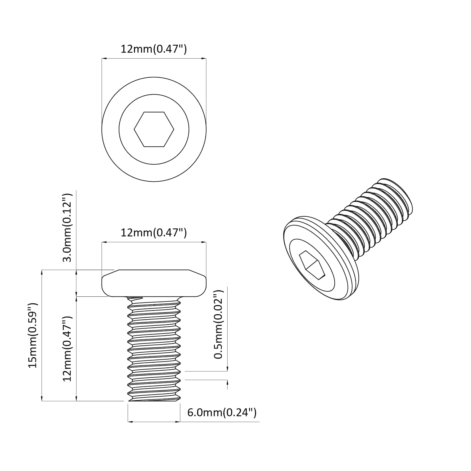 Schraube mit Sperre Uni 2 pcs Silber M6 x 12 mm Stahl
