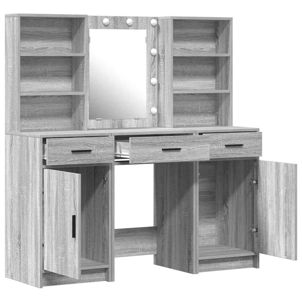 Schminktischset mit LED mit Schubladen 3 pcs Weiß Holzwerkstoff