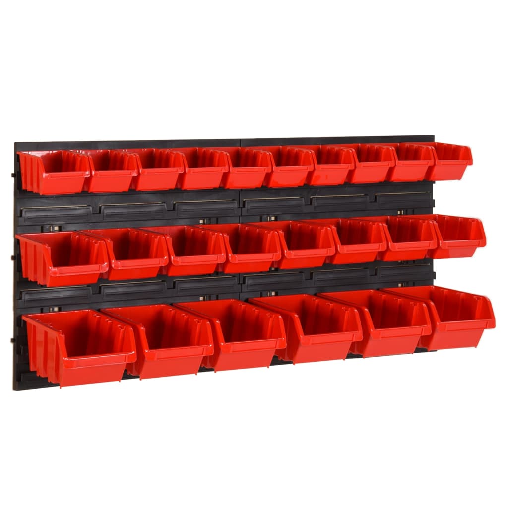 30-tlg Stapelboxen-Wandregal Rot & Schwarz 77x39cm Polypropylen