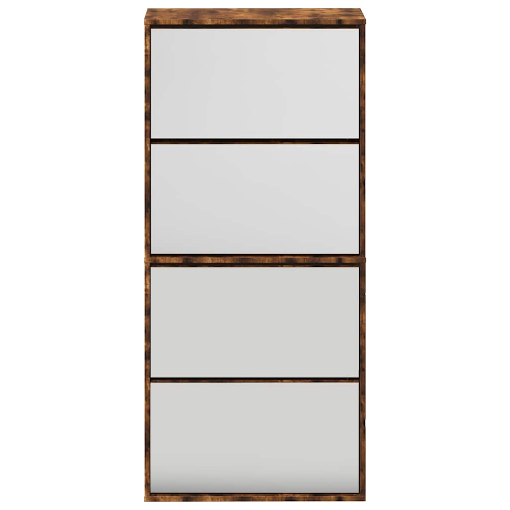 Schuhschrank mit 4 Fächern Spiegel Eiche 63×17×134 cm
