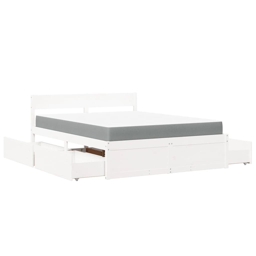 Bett mit Schubladen und Matratze 200x200 cm Massivholz Kiefer