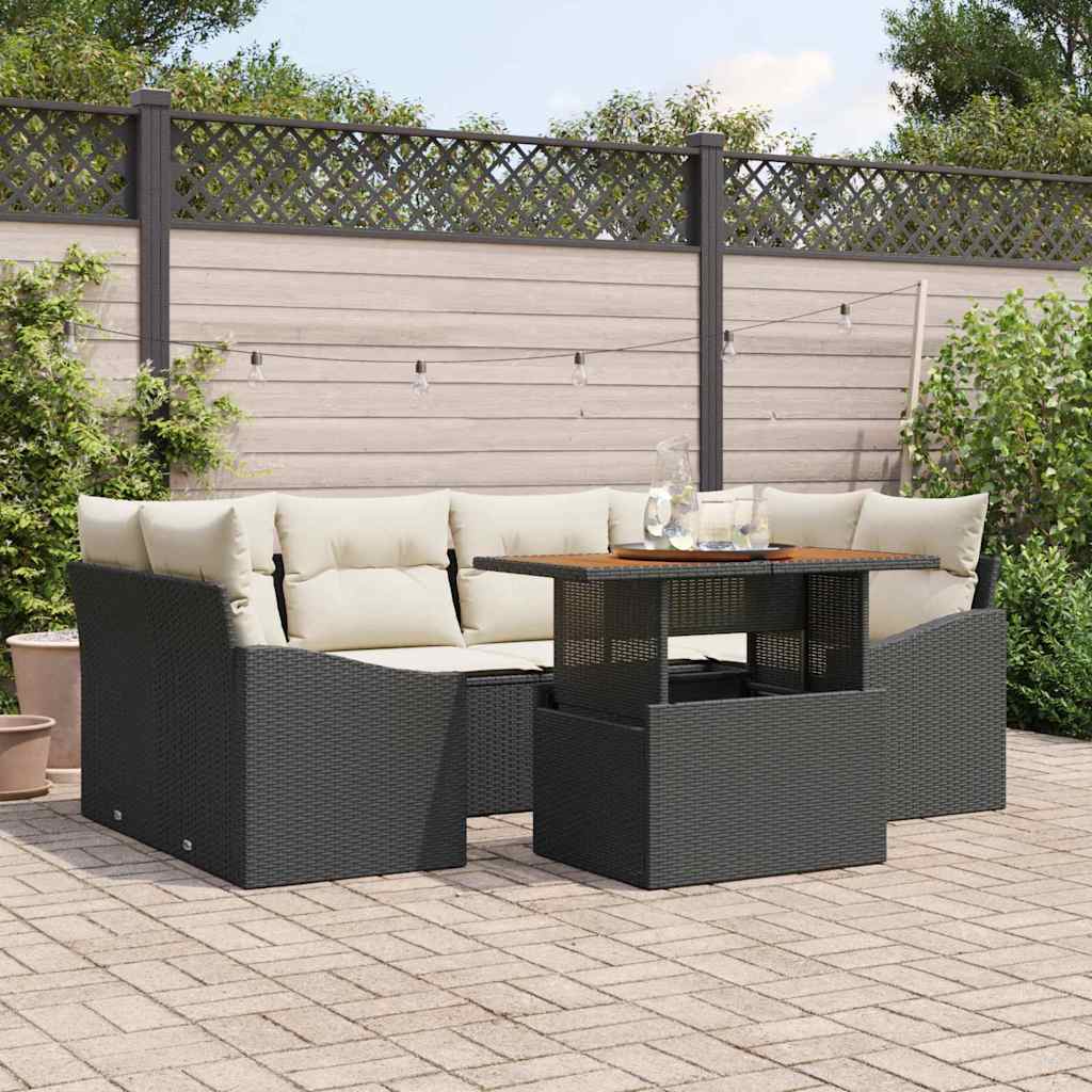 Garten Essgruppe mit Kissen 7 pcs Schwarz und Creme