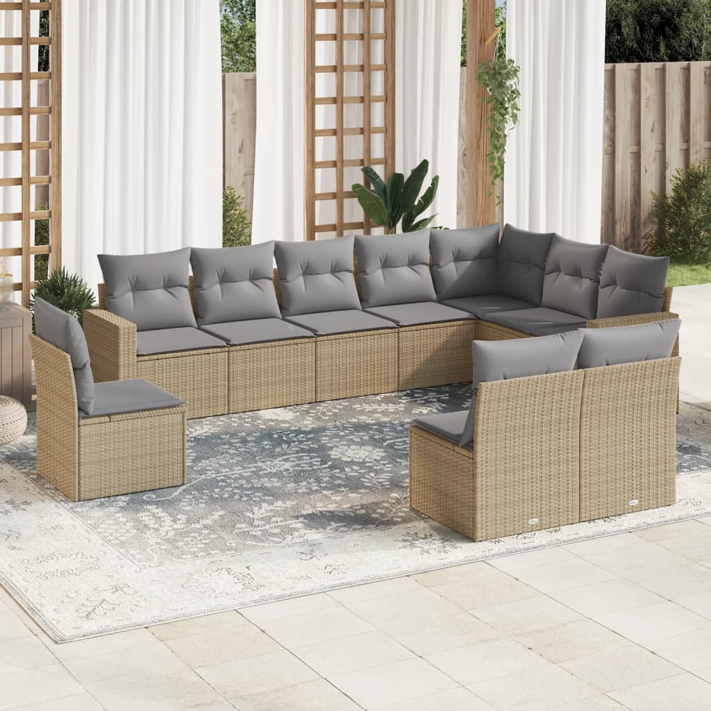 10-tlg. Garten-Sofagarnitur mit Kissen Schwarz Poly Rattan
